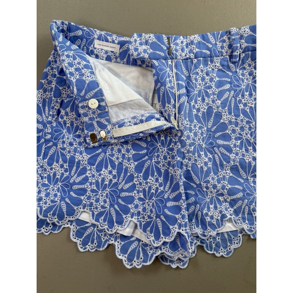 LOFT Shorts Sz 2 Blue and White Floral Lace Eyelet Scalloped Edge Coastal Preppy - Picture 8 of 11